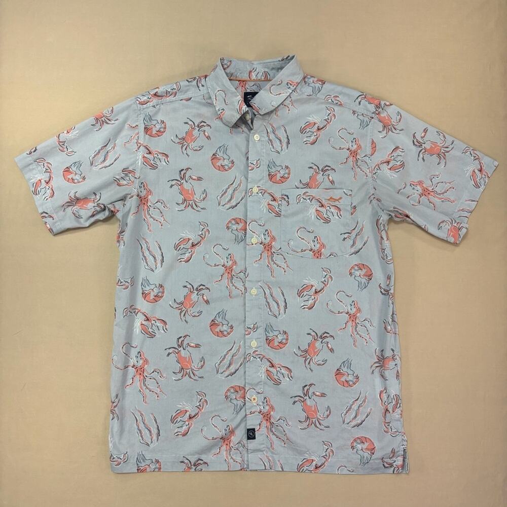 Salt Life Men’s Light Blue Short-Sleeve Button-Down Coral Ocean Print Size Small